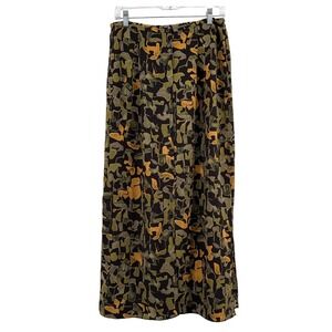 Max Studio Womens Maxi Skirt Green Yellow Button Size L Earthy Boho Grunge Mori